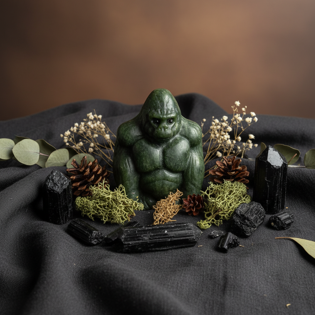 Gorilla in Giada Verde - tormalina e botaniche