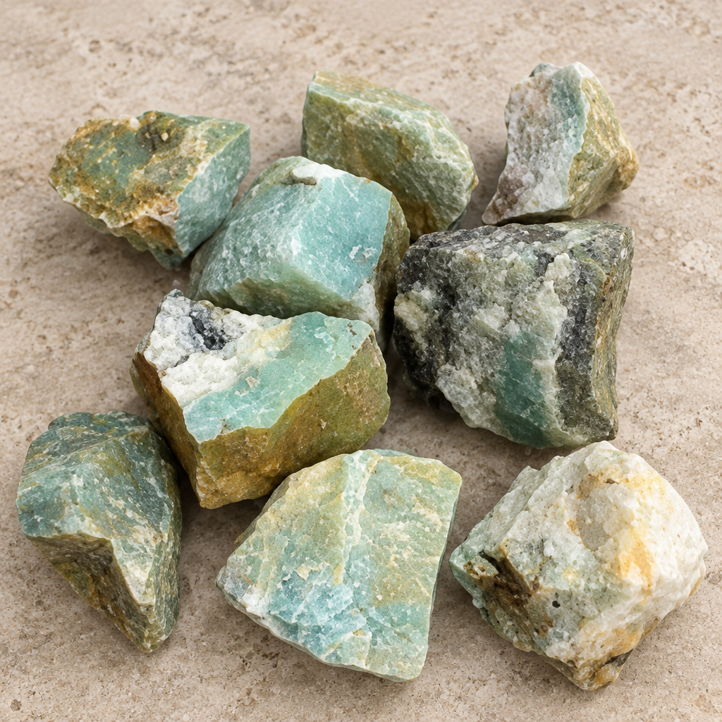 Assortimento di amazzonite grezza