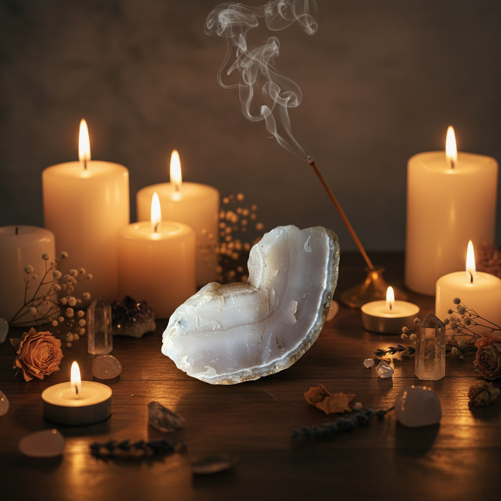 Fetta agata grigia - composizione rituale cristalli