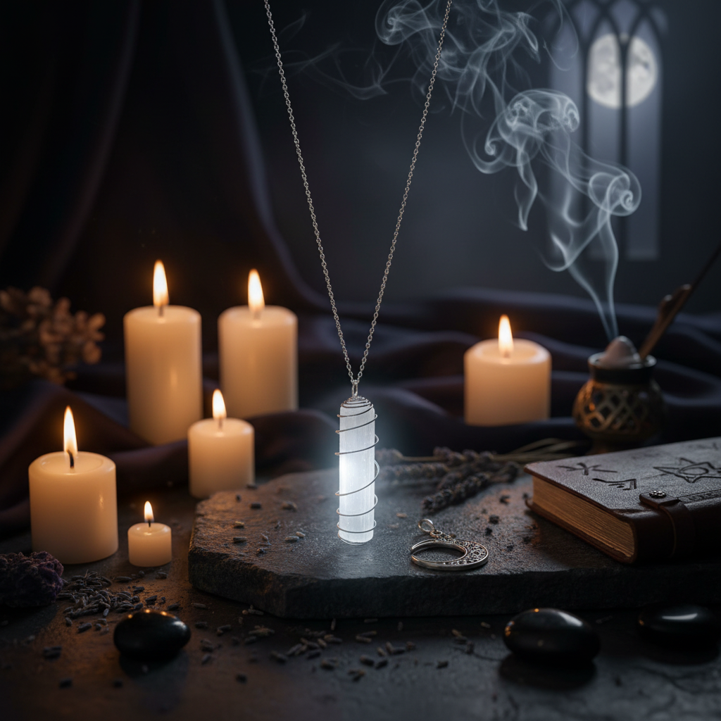 Collana Gabbia Selenite atmosfera lunare
