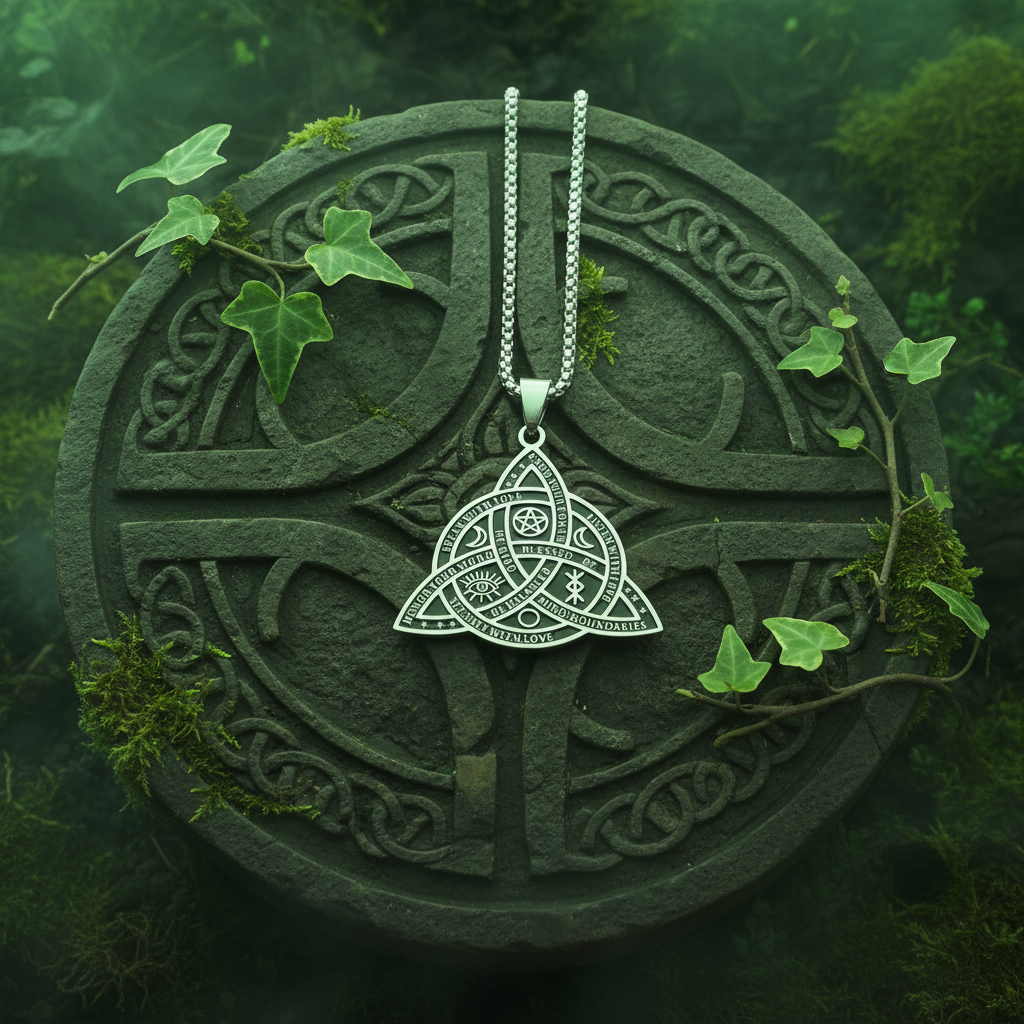 Collana Triquetra - pietra celtica con edera e muschio
