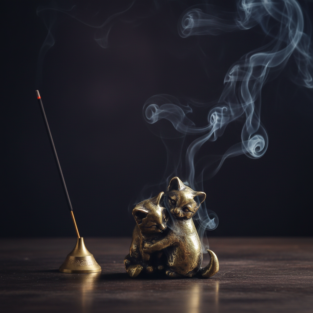 Gattini abbracciati ottone - incenso e fumo
