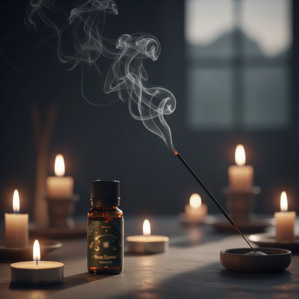 Incenso acceso con fumo, atmosfera rituale