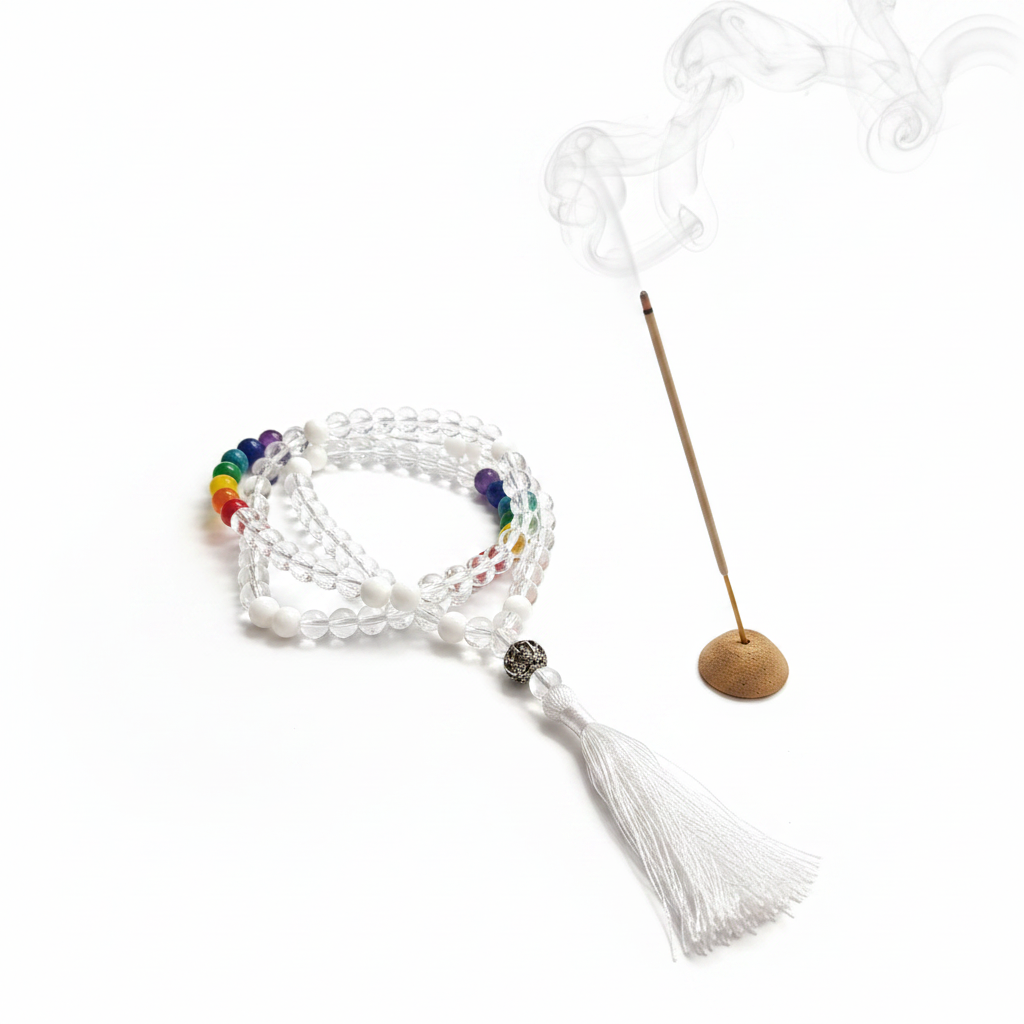 Japamala 7 chakra con incenso bianco
