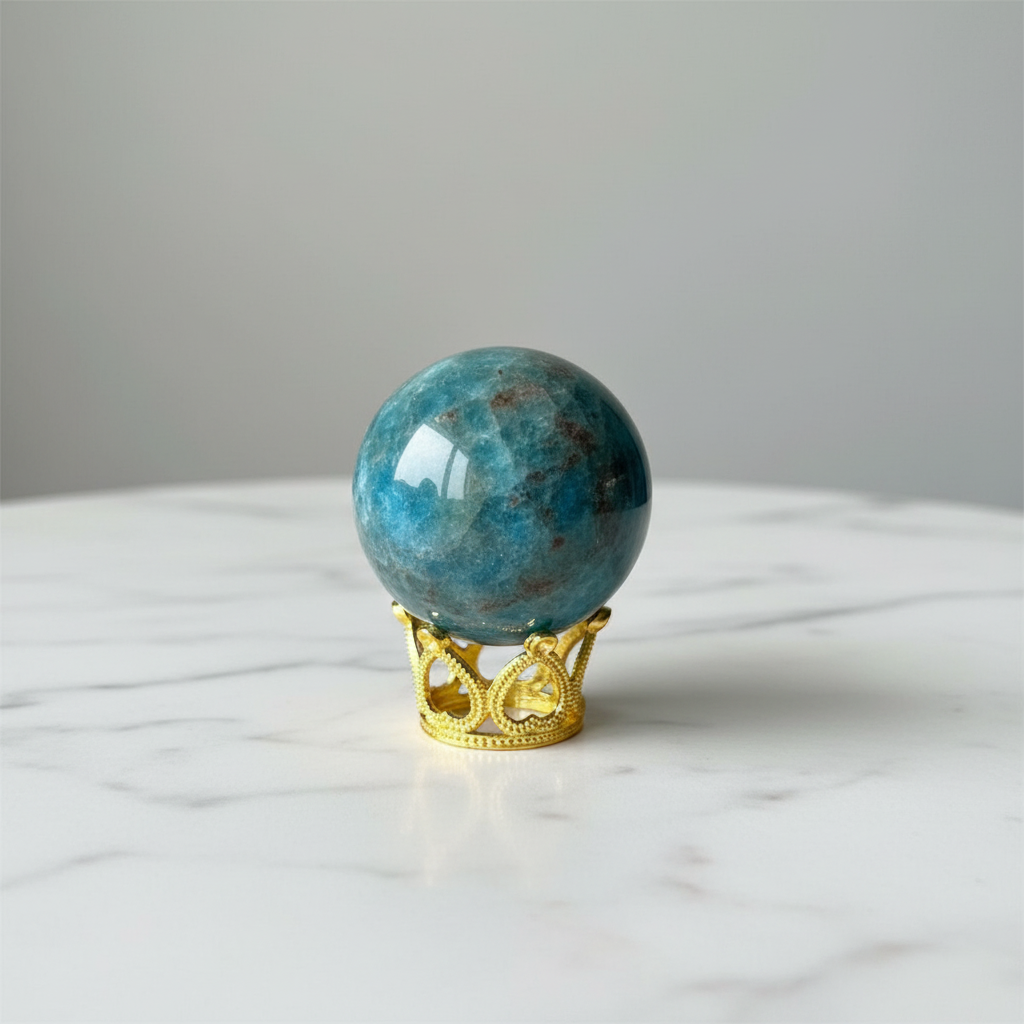 Sfera Apatite Blu - marmo bianco