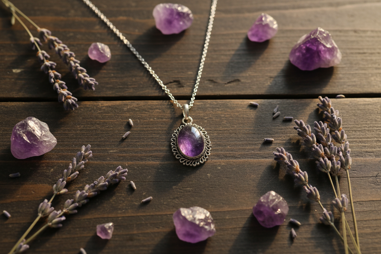 Collana con Ciondolo Vintage in Argento e Ametista Naturale