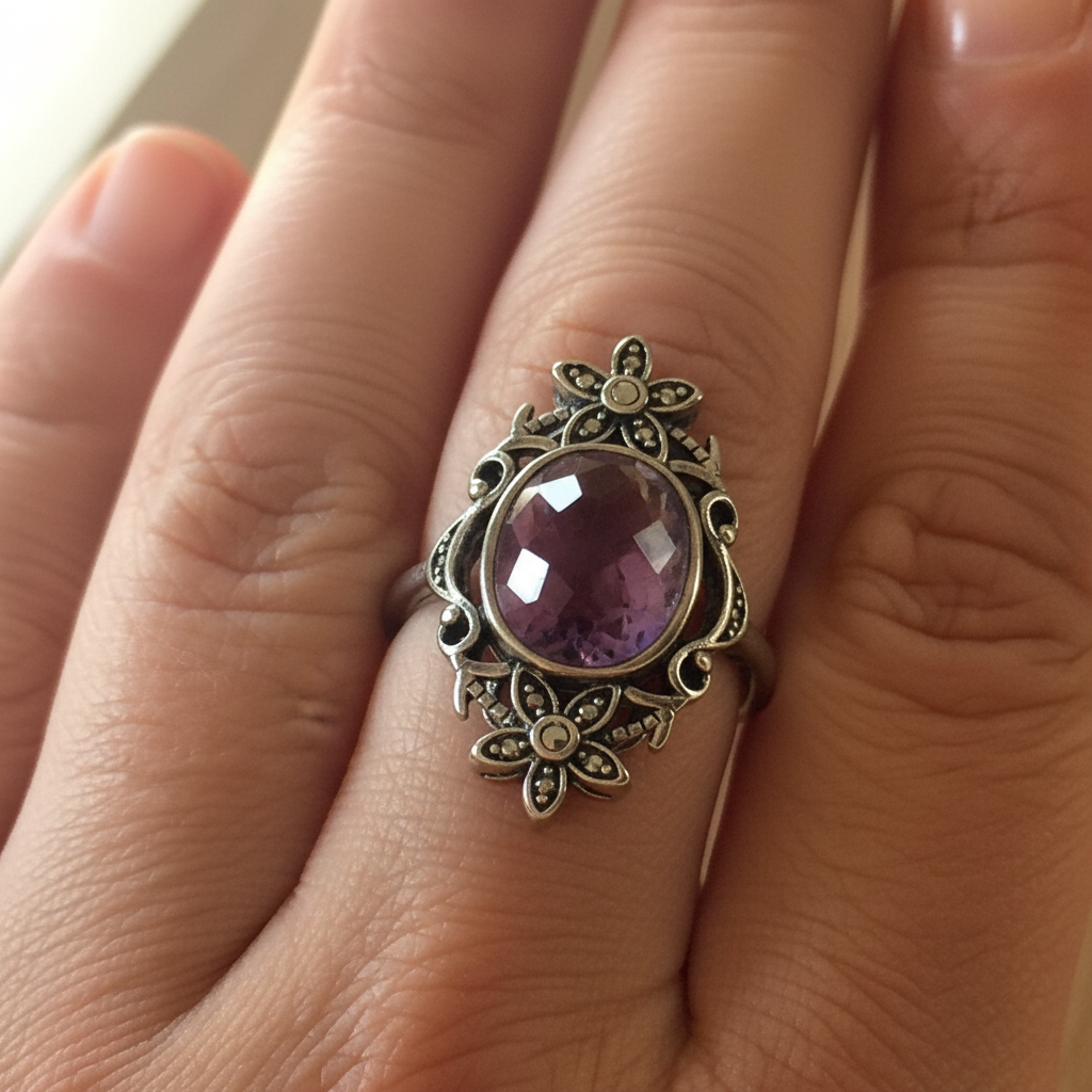 Anello fluorite rainbow indossato dall'alto