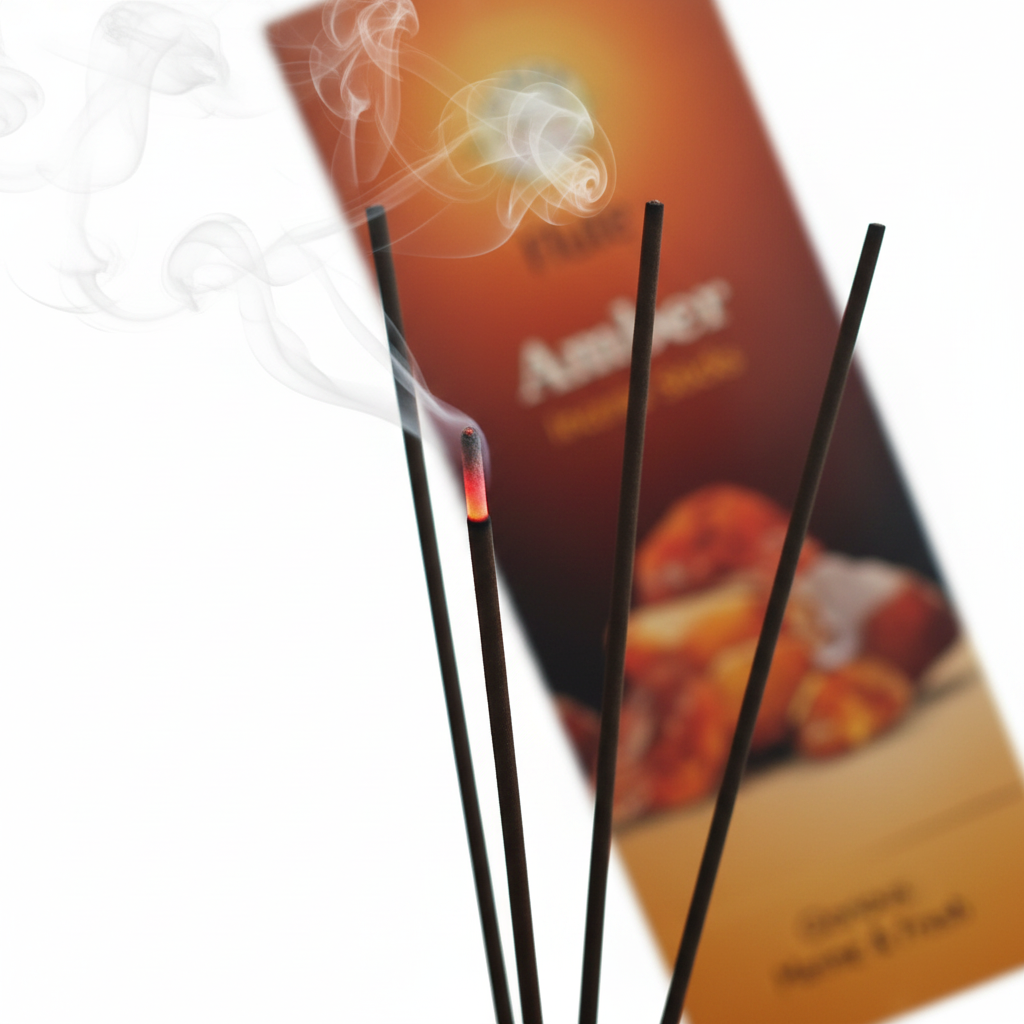 Flute Amber incensi in stick - close-up brace e fumo