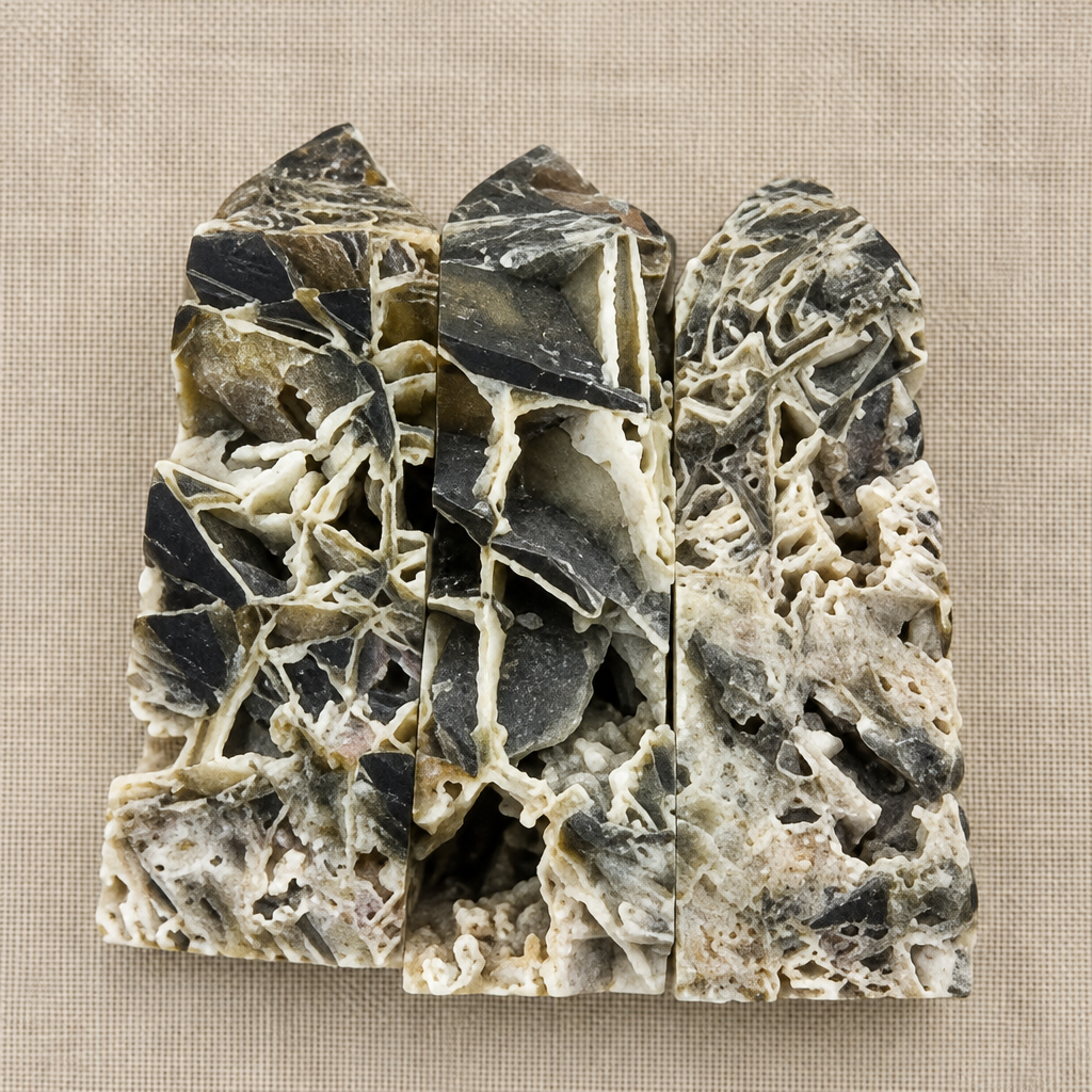 Obelischi in sphalerite su lino