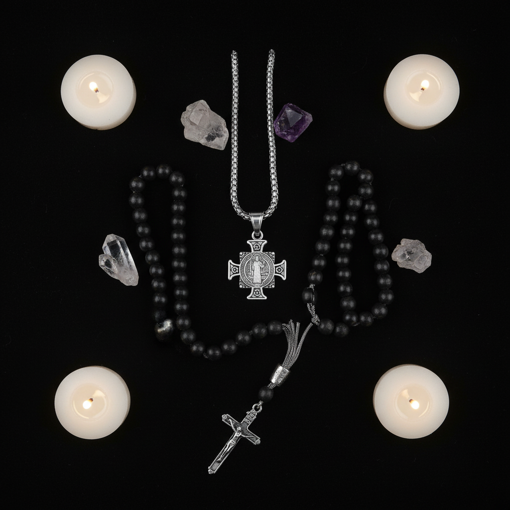 Collana San Benedetto flat lay sacro