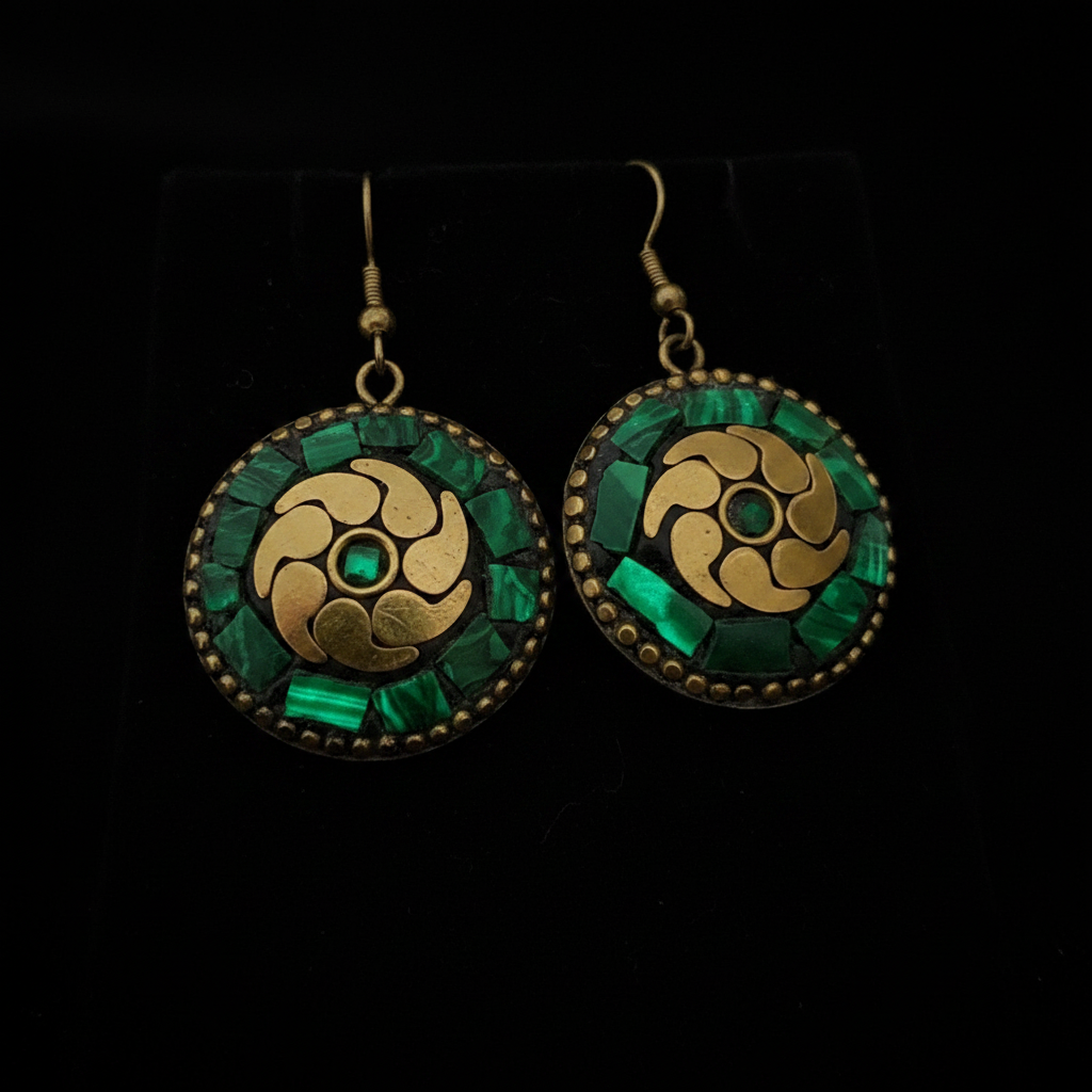 Orecchini rotondi malachite Om - dark velluto nero