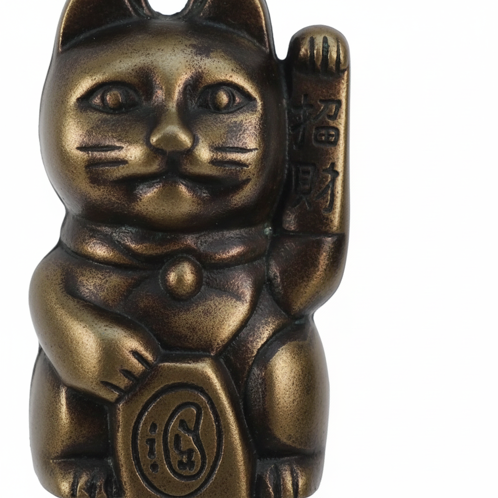 Campana a vento Maneki Neko - macro gatto fortunato bronzo