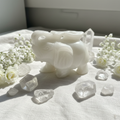 Elefante Portafortuna in Giada Bianca - fiori e cristalli