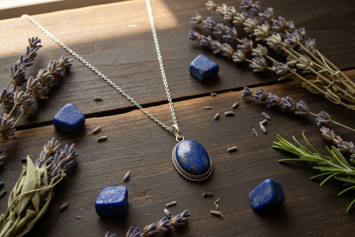 Collana con Ciondolo Vintage in Argento e Lapislazzuli Naturale