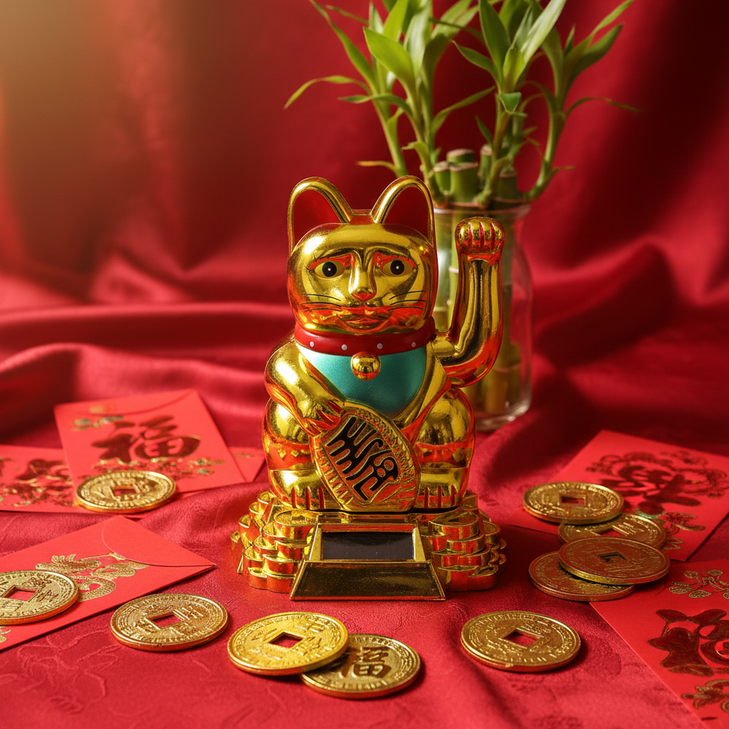 Maneki Neko Dorato - composizione portafortuna