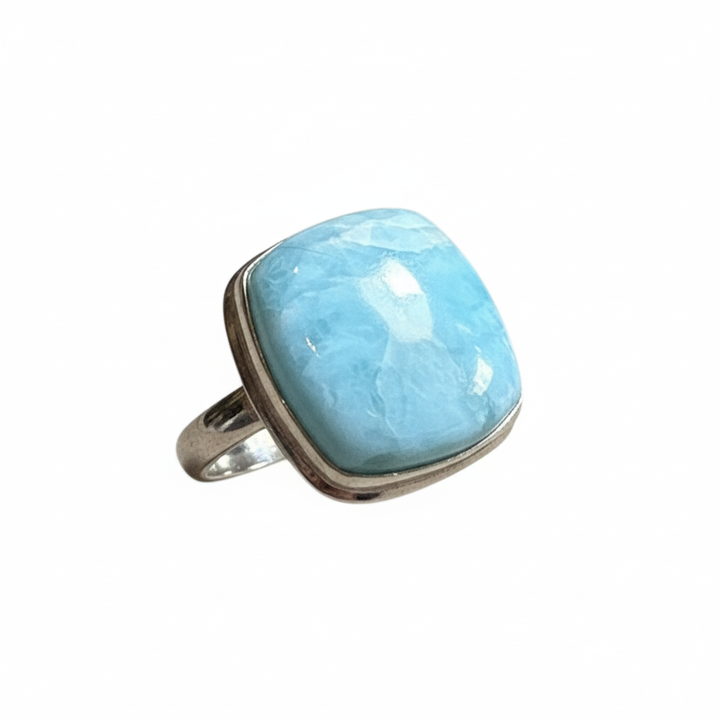 Anello Statement in Argento con Larimar Naturale Quadrato - sfondo bianco