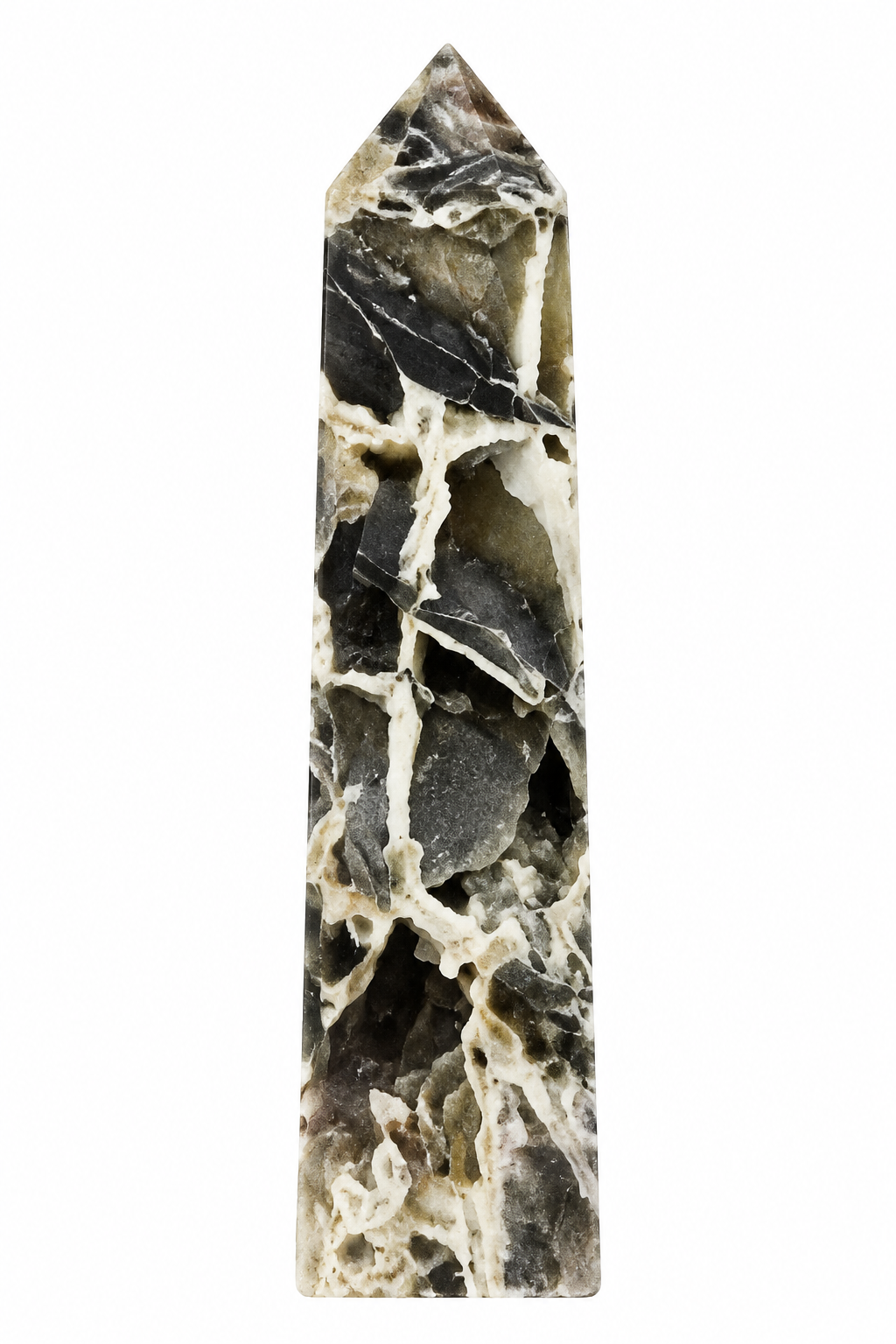 Obelisco singolo in sphalerite su bianco