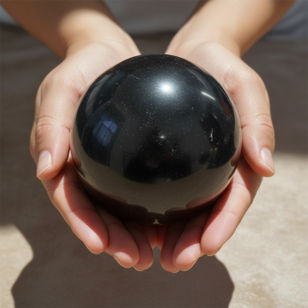 Sfera Tormalina Nera tenuta in mano