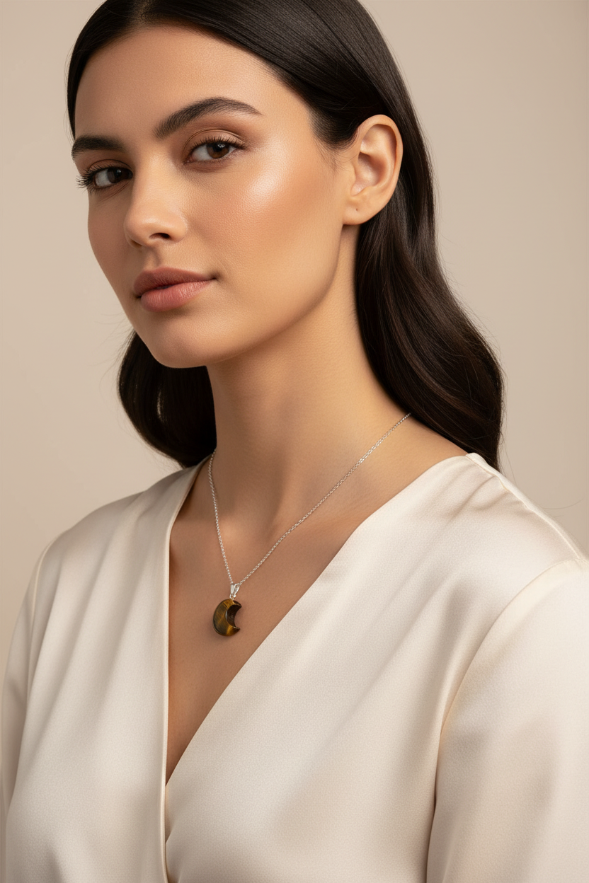 Collana Luna Occhio di Tigre indossata
