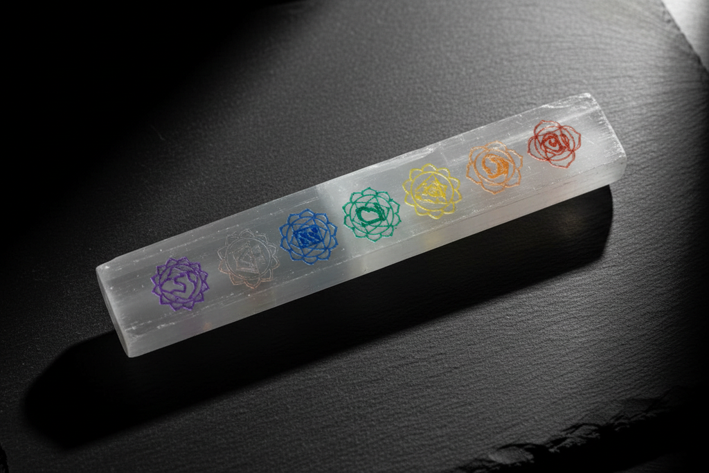 Bacchetta Selenite 7 Chakra - Editoriale Minimalista