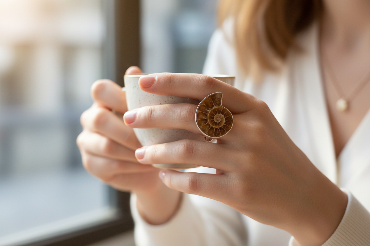 Anello ammonite indossato - lifestyle shot