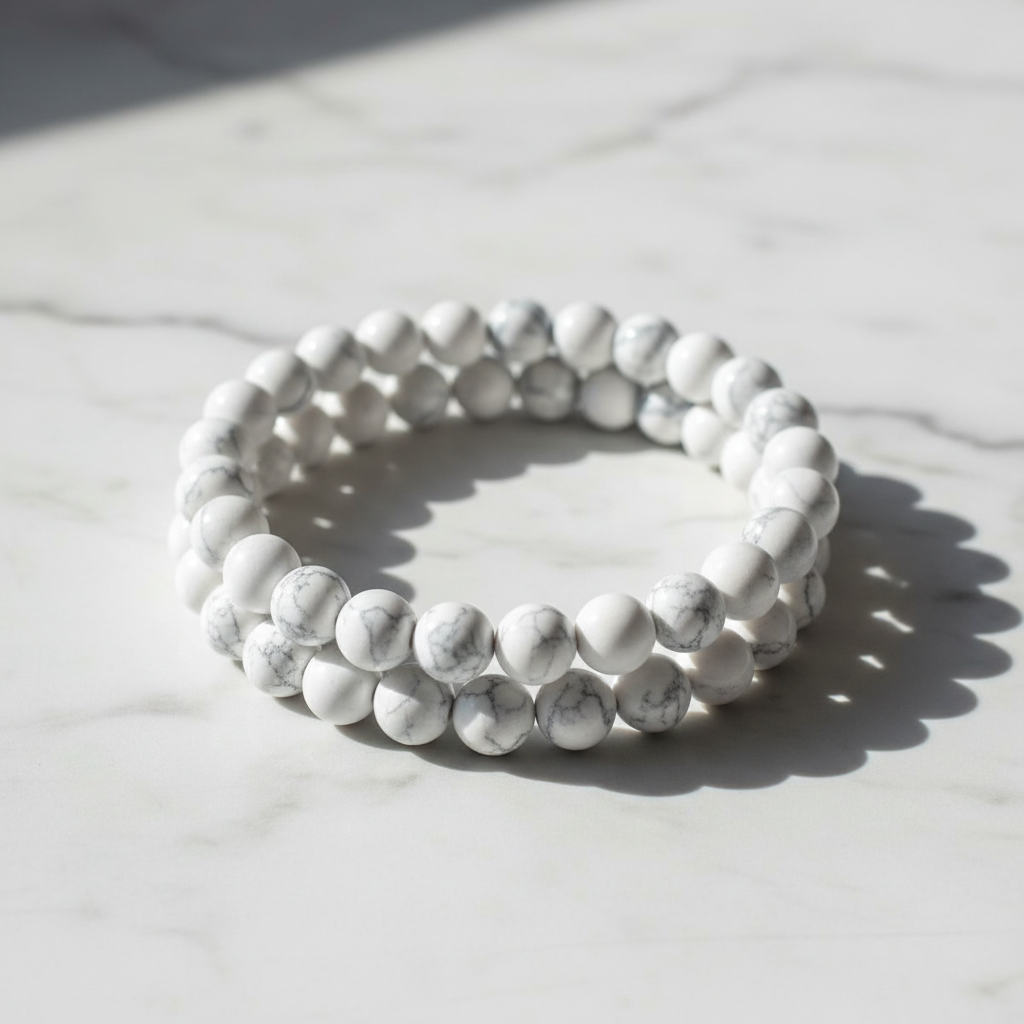 Bracciale Howlite Bianca - Product shot su marmo