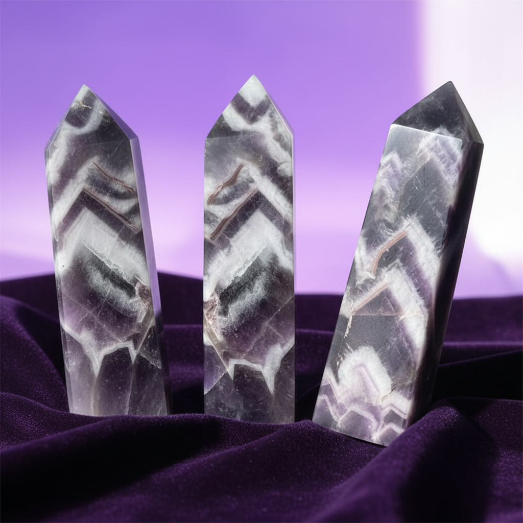 Torri di ametista chevron su velluto viola