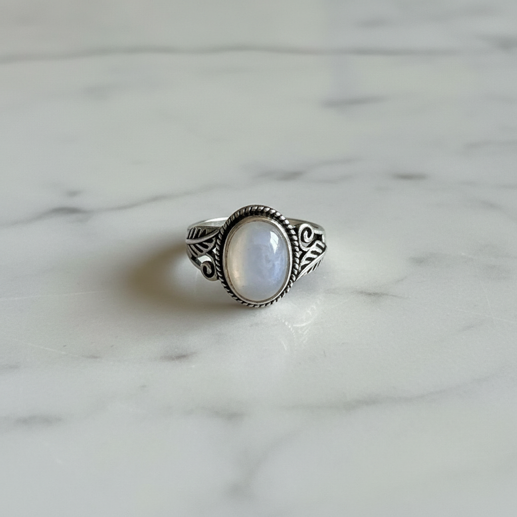 Anello Argento Anticato - Pietra di Luna