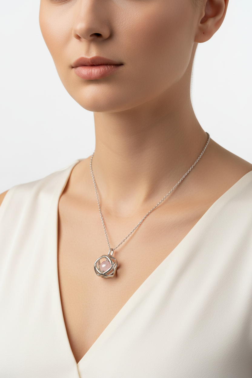 Collana Genesa Quarzo Rosa indossata