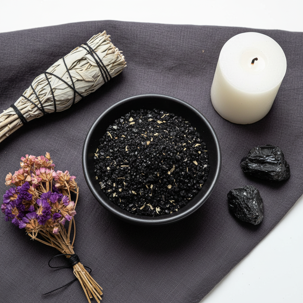 Sale da strega - composizione rituale con tormalina e salvia