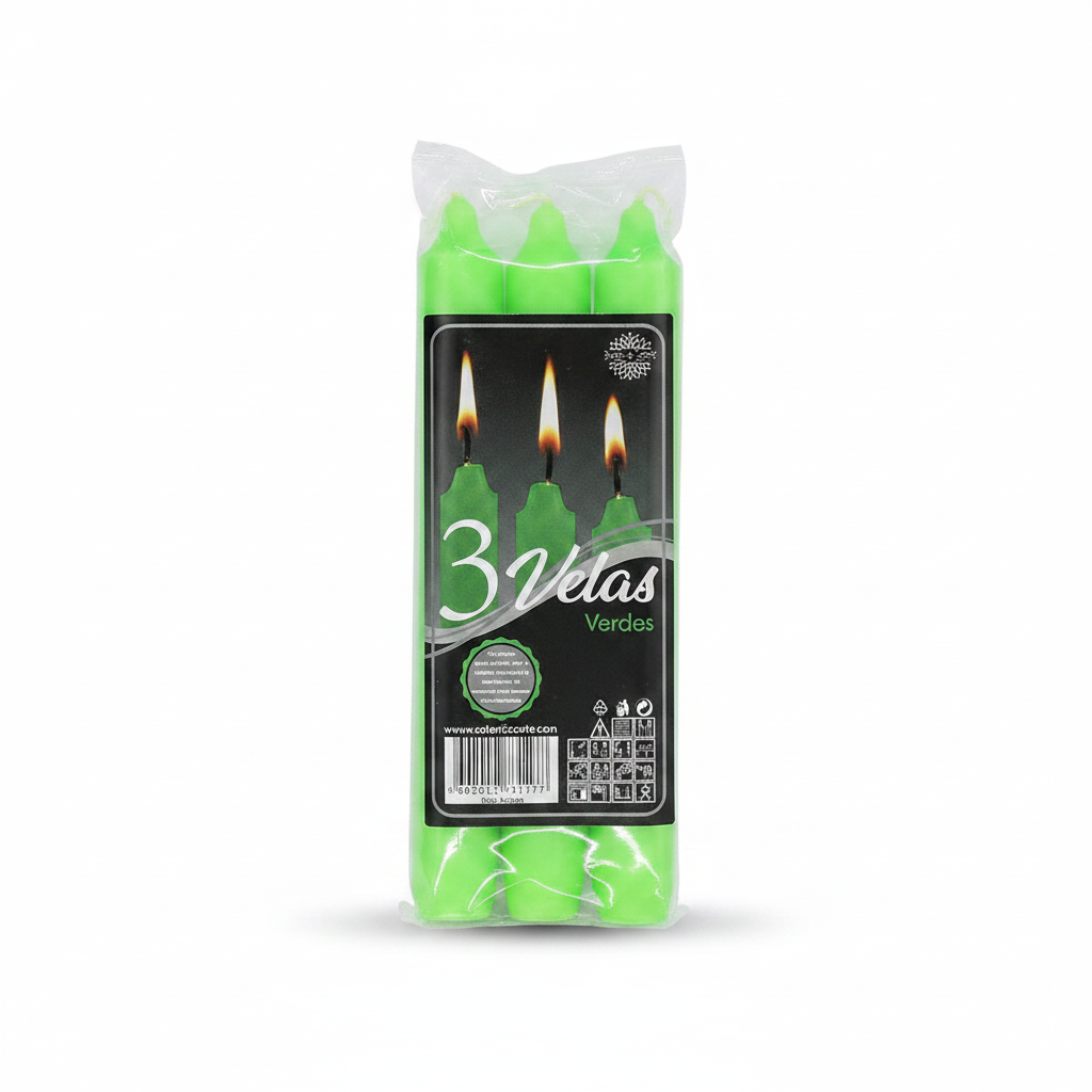 Set da 3 candele verdi sfondo bianco