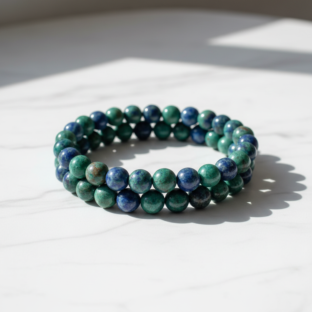 Bracciale Crisocolla - Product shot su marmo