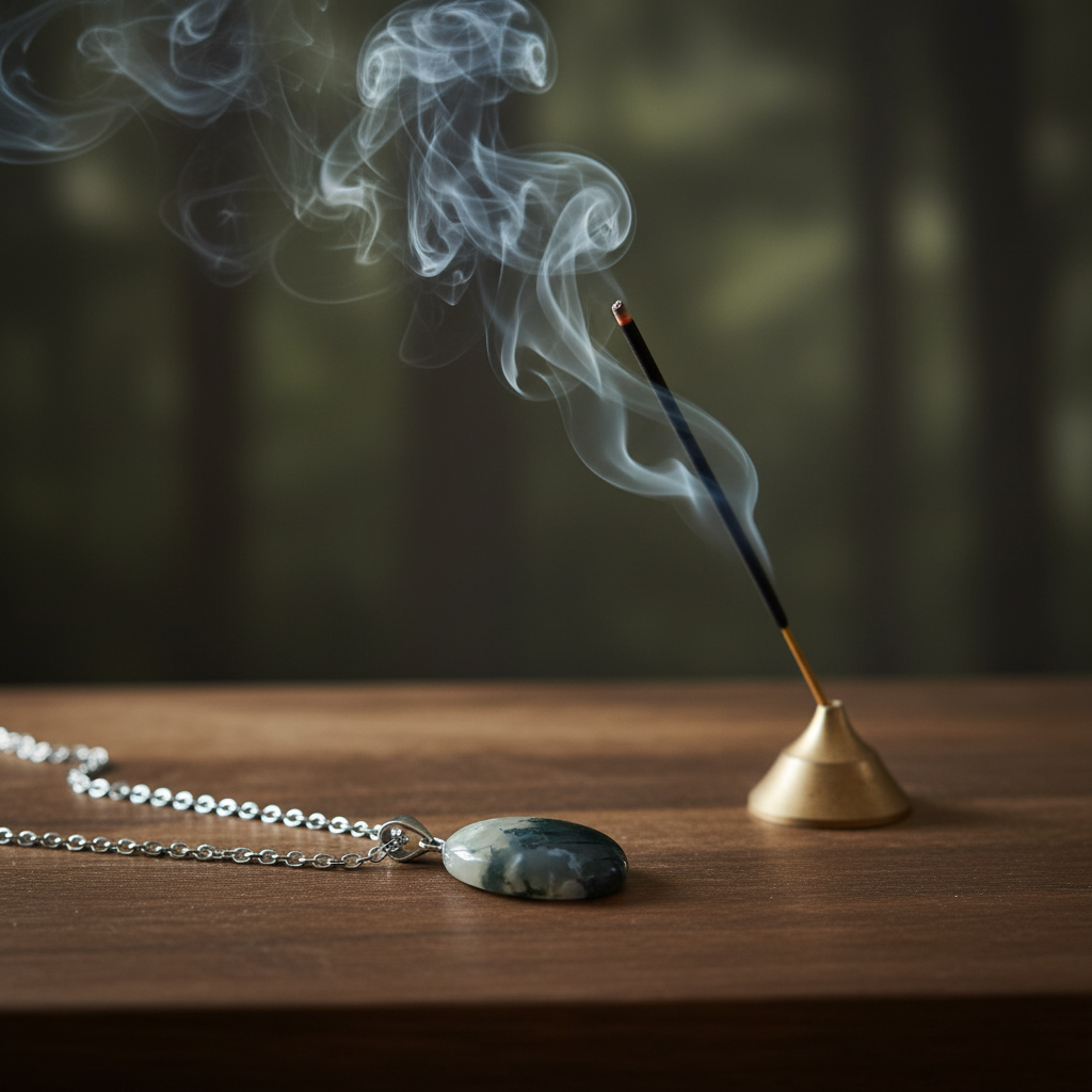 Collana agata muschiata con incenso