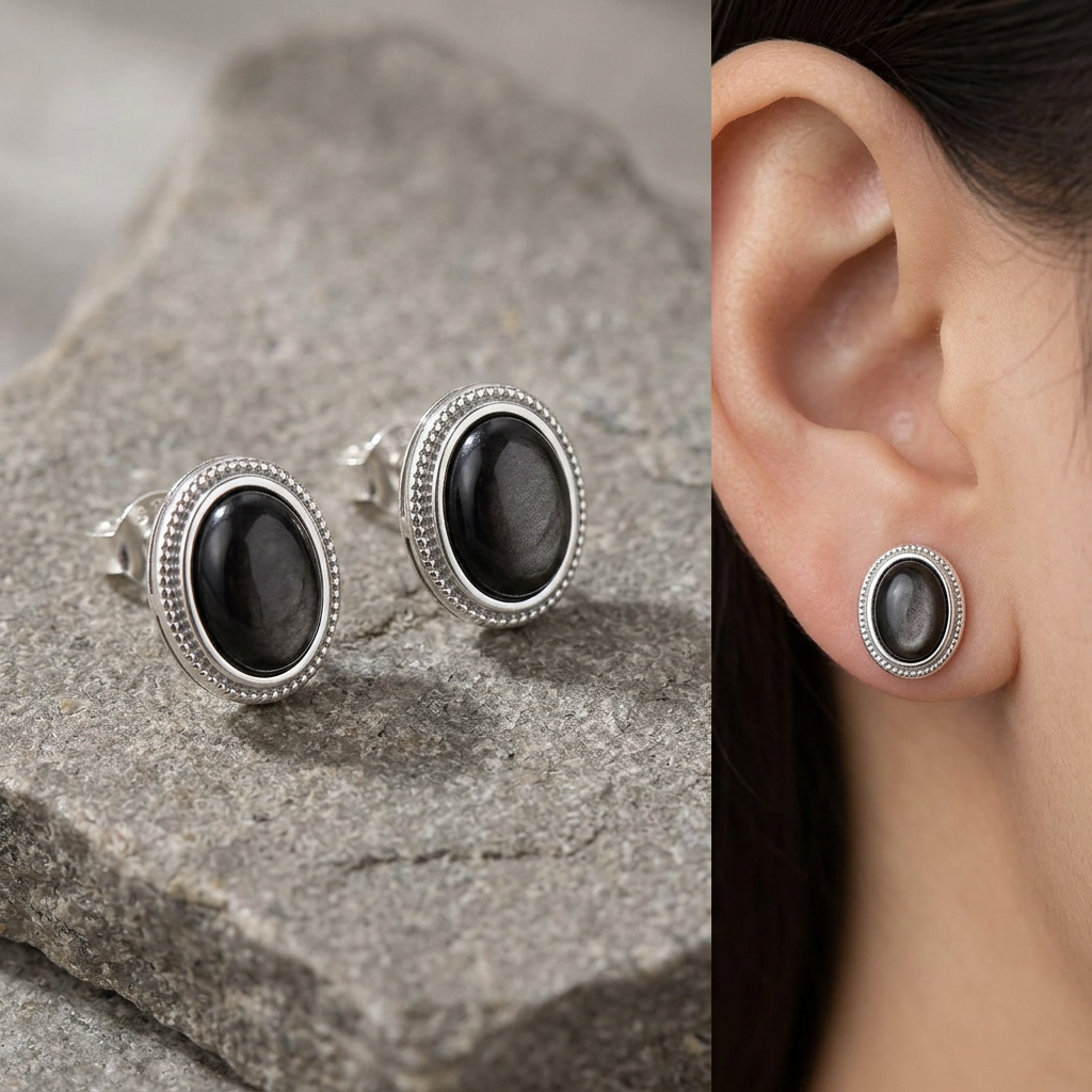 Orecchini in ossidiana Silver su pietra