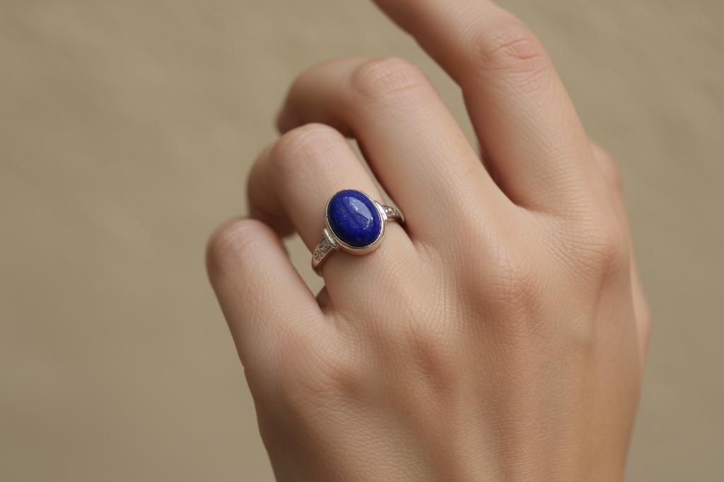 Anello lapislazzuli indossato - luce naturale