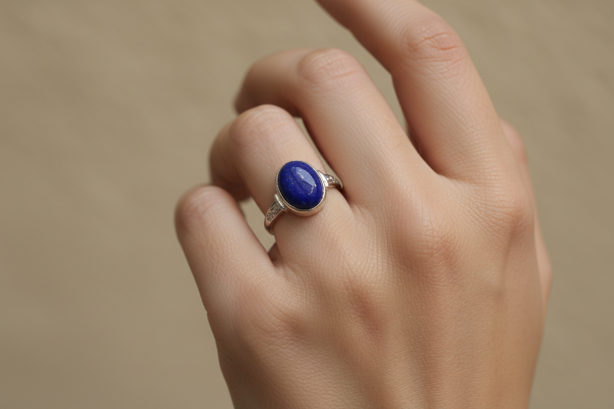 Anello lapislazzuli indossato - luce naturale