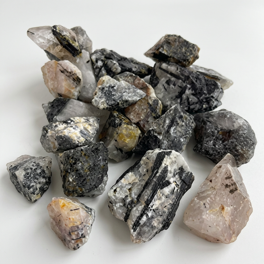 Quarzo rutilato nero grezzo con luce morbida