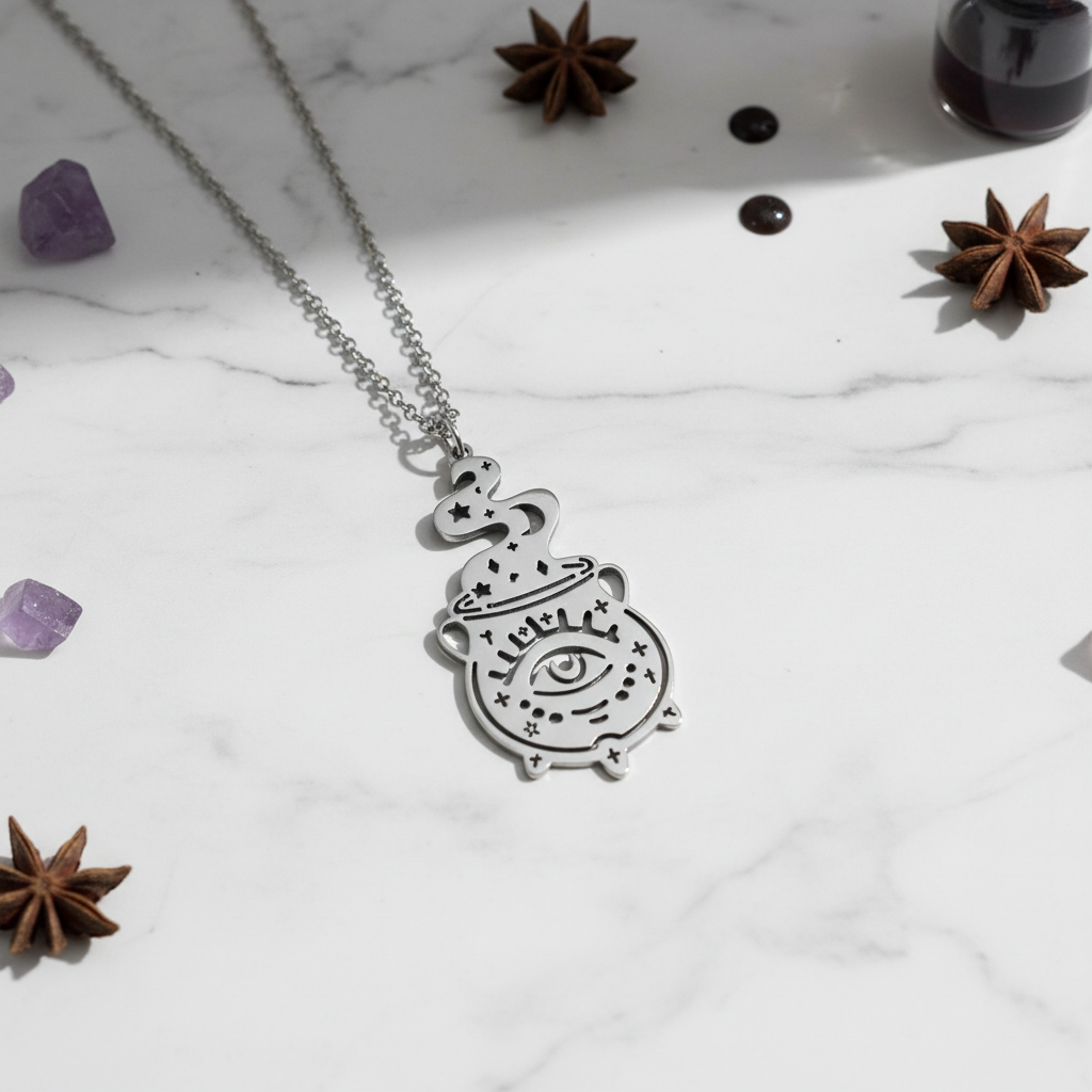 Collana Calderone Magico con Occhio su marmo bianco