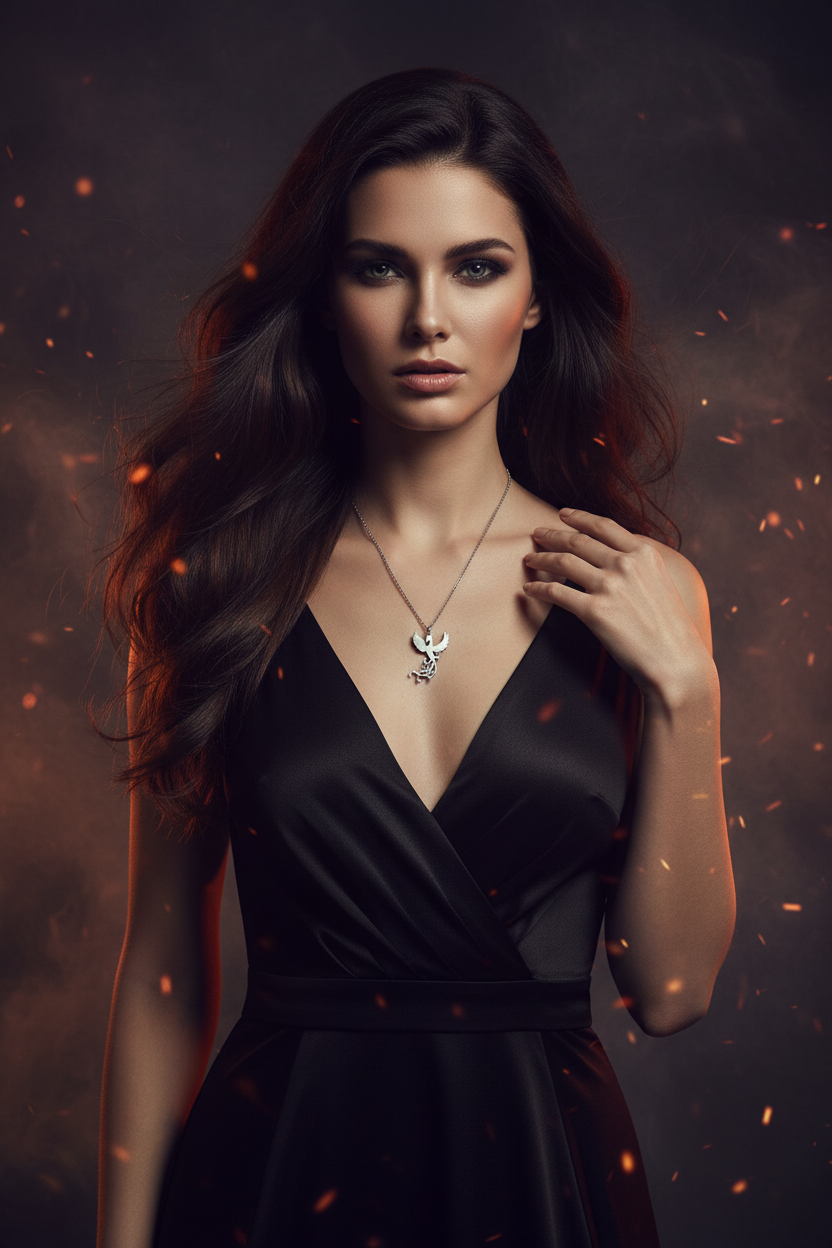 Collana Fenice indossata - editorial fashion rinascita
