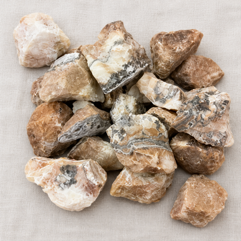 Calcite ambra grezza su lino