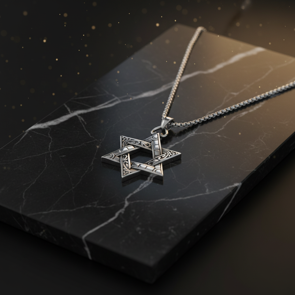 Collana Stella di David - marmo nero con luce dorata