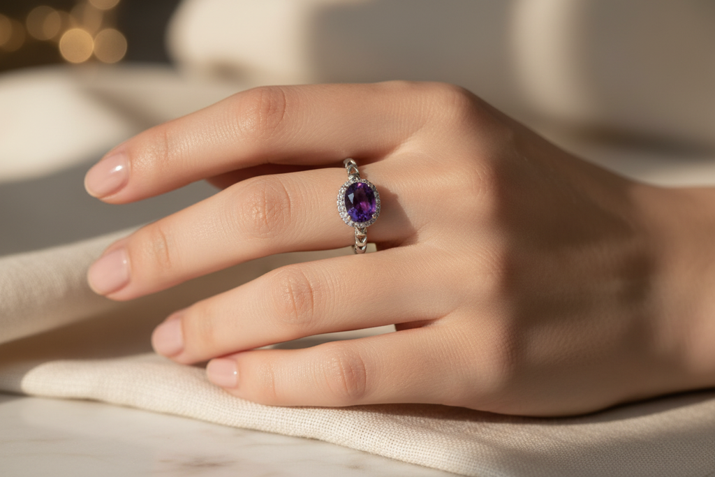 Anello ametista indossato - lifestyle shot