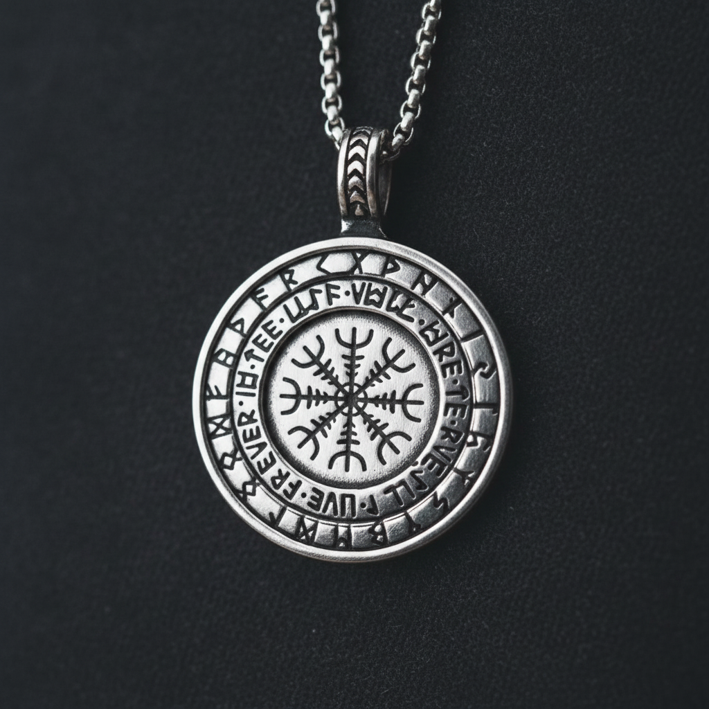 Collana Vegvisir rune macro close-up retro