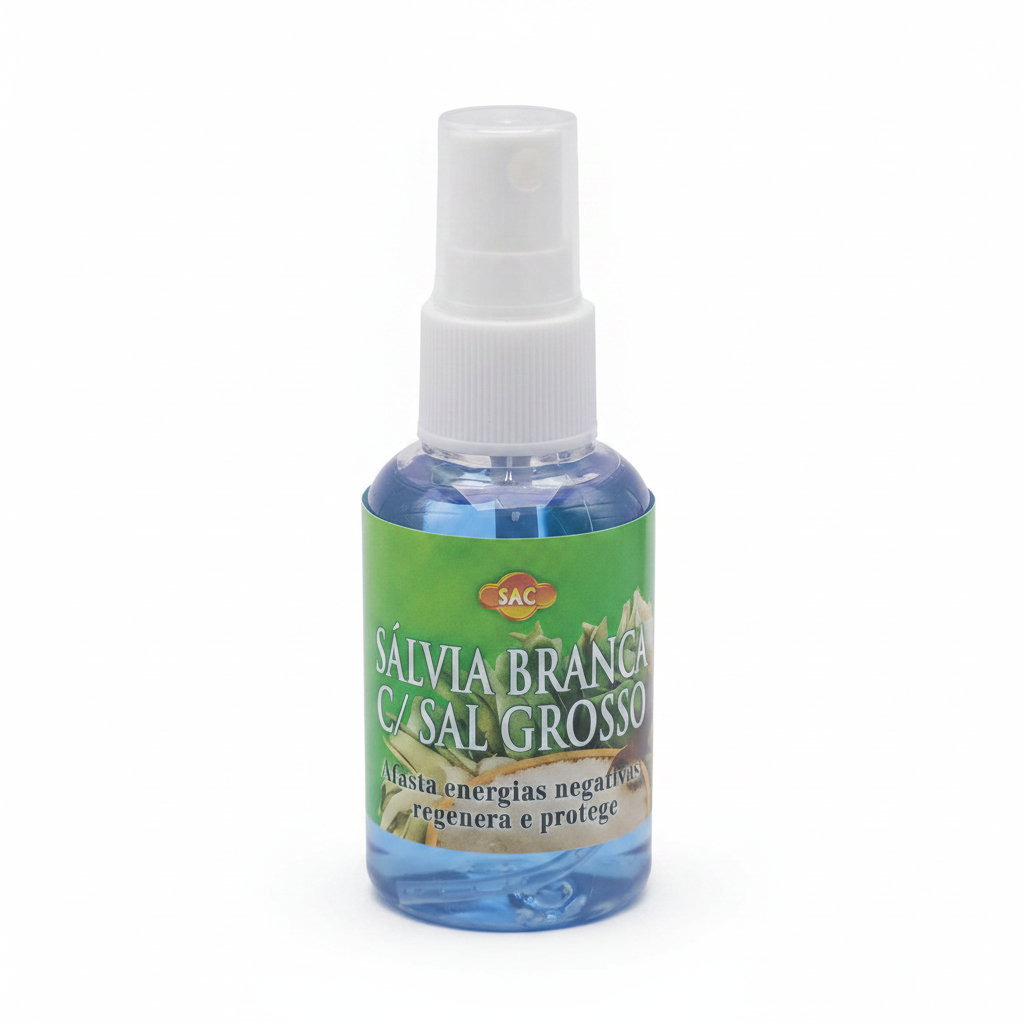 Spray Salvia Bianca e Sale Grosso SAC su sfondo bianco