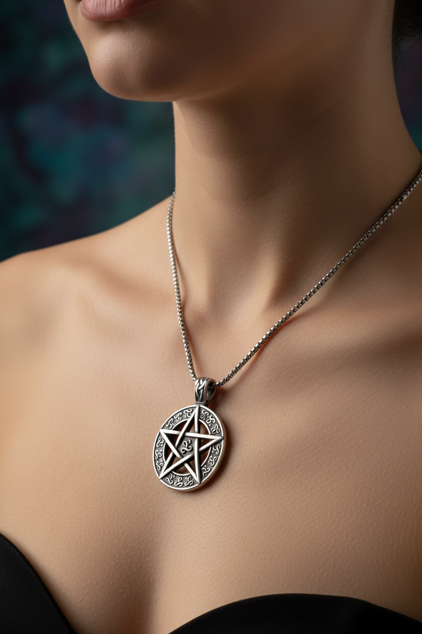 Collana Pentacolo Celtico - indossata silver lifestyle