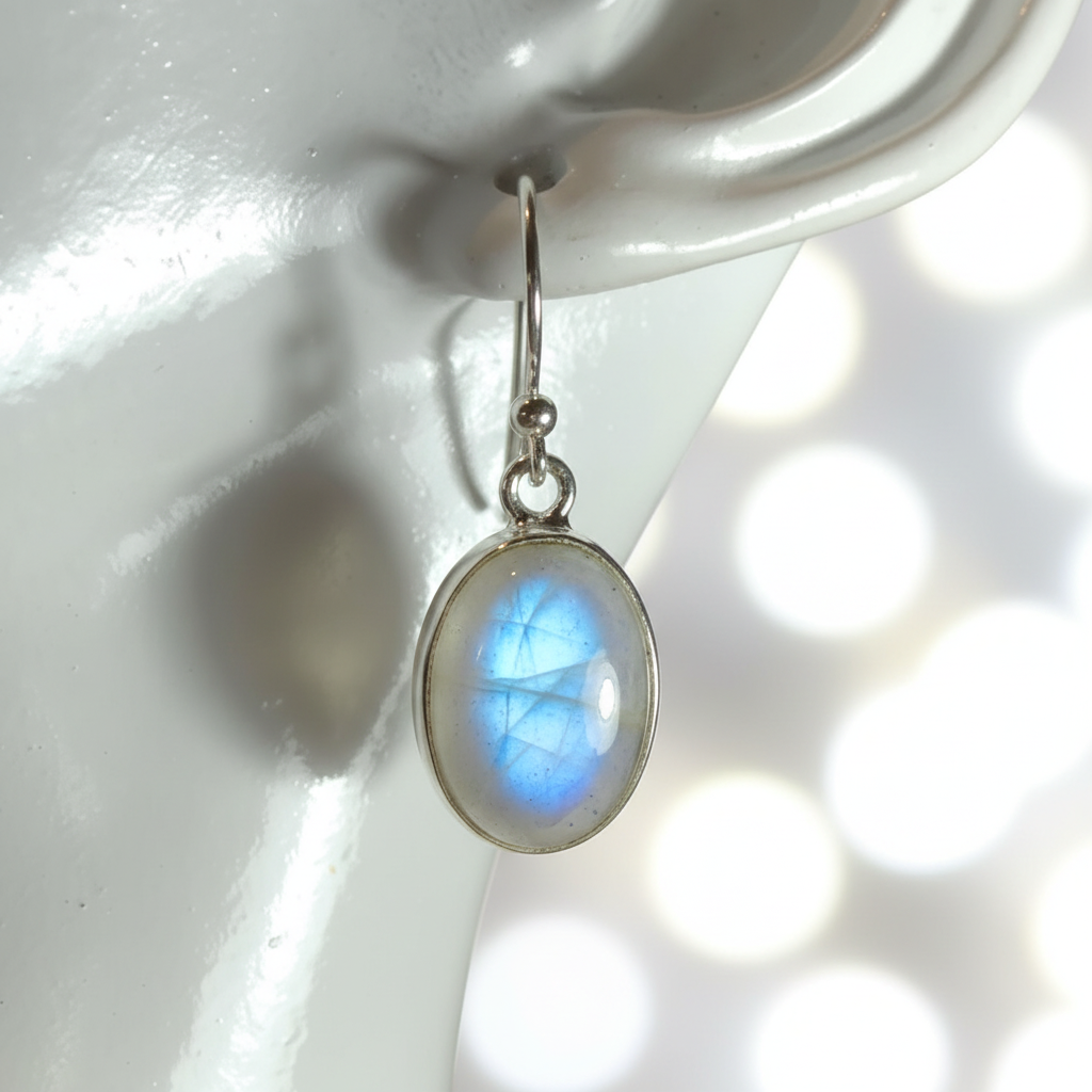 Orecchini Pendenti in Argento con Labradorite Bianca Rainbow