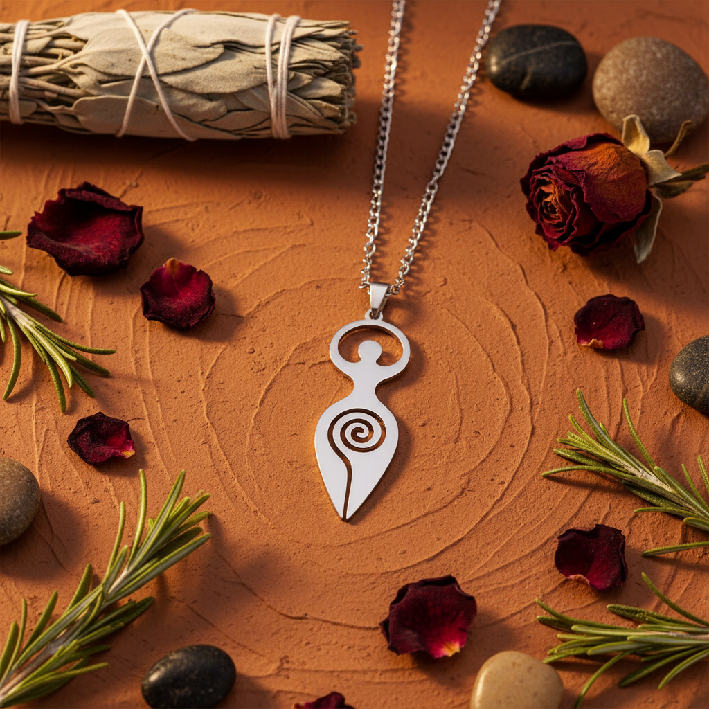 Collana Dea Madre Spirale della Vita - terracotta con erbe e petali