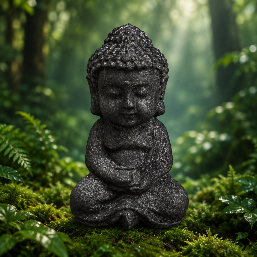 Buddha seduto in shungite su verde