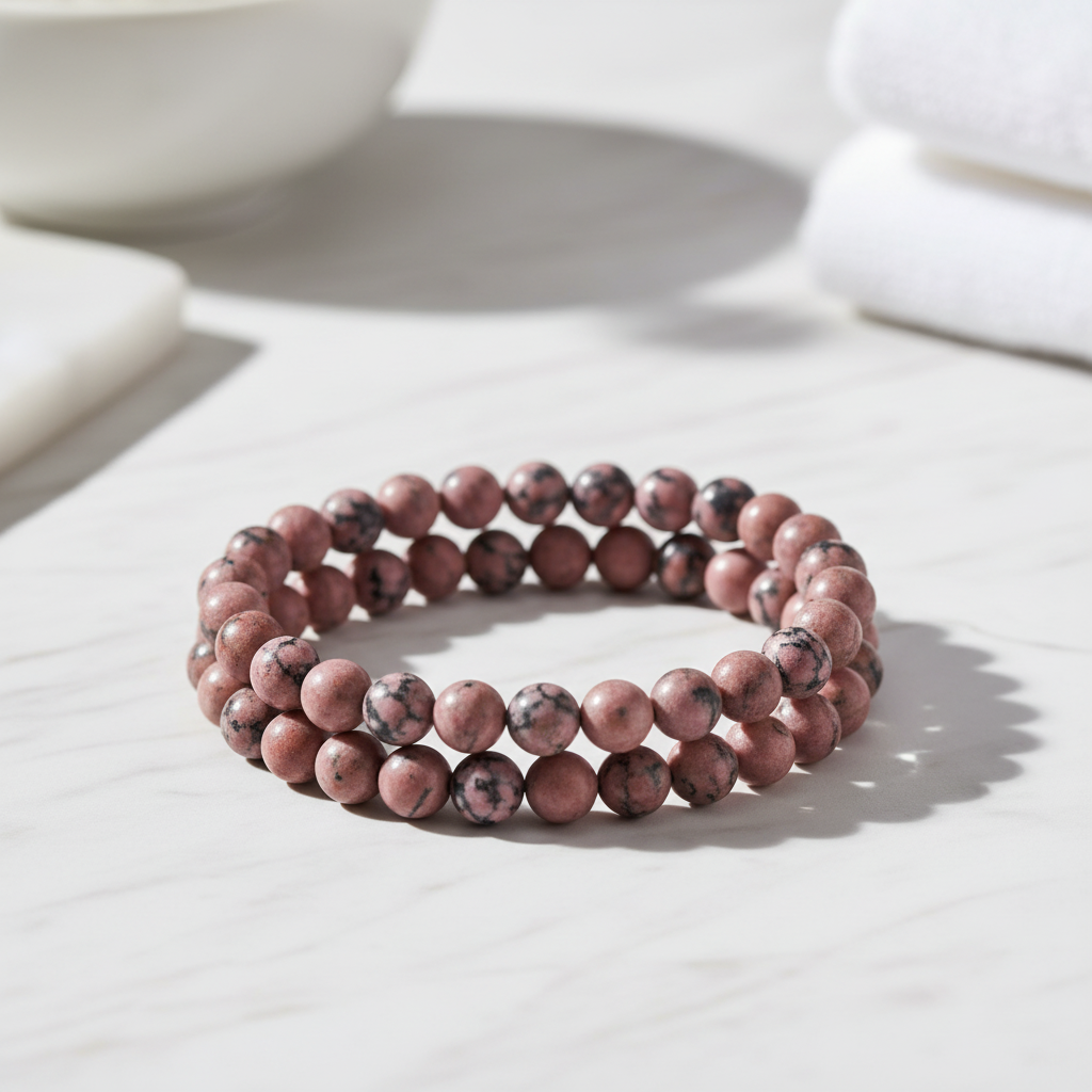 Bracciale Rodonite - Product shot su marmo