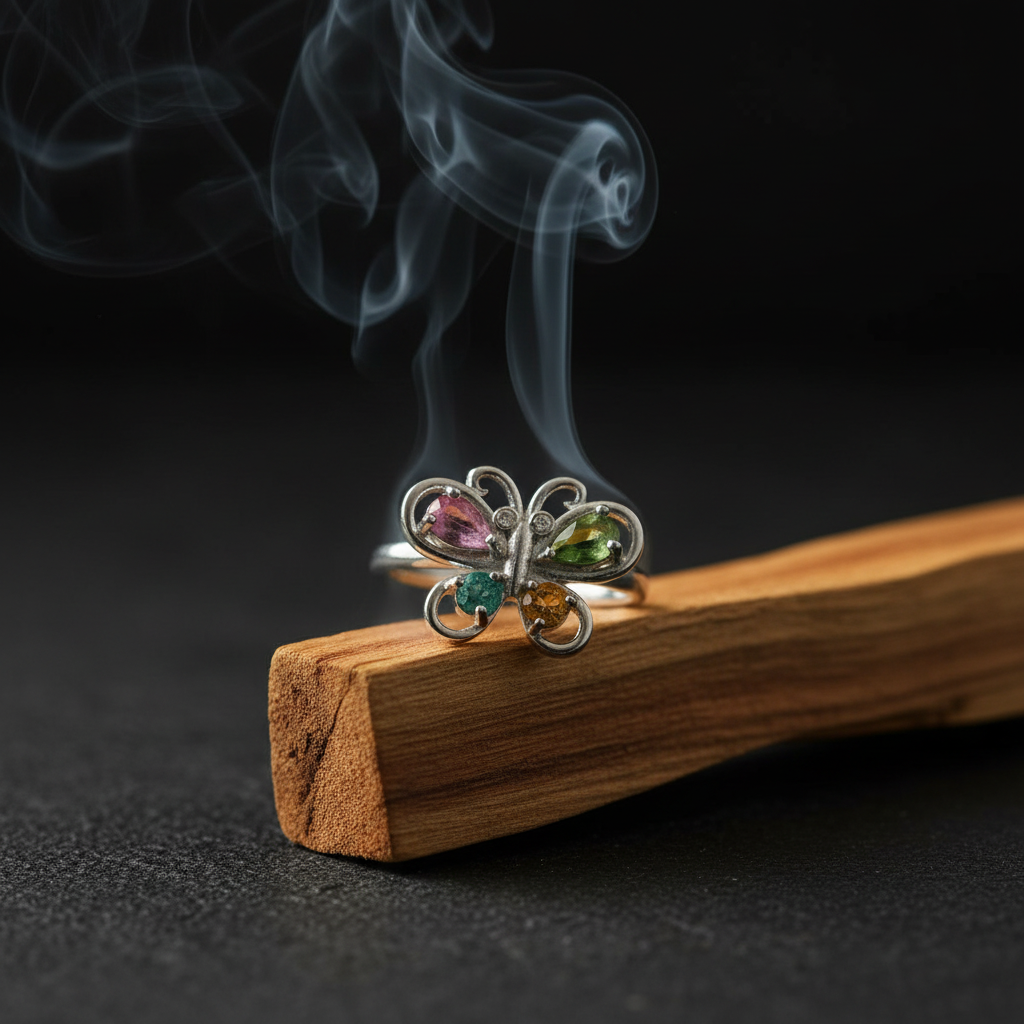 Anello farfalla tormalina palo santo